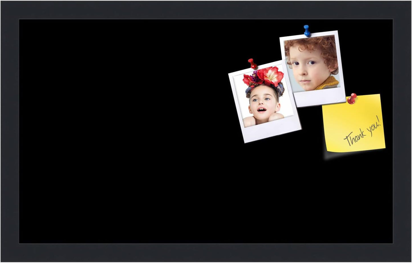 PinPix 20x12 Inch Cork Bulletin Board. This Decorative Framed Pin Board Comes with Solid Black Design and a Satin Black Frame. Ideal for Home Office Decor or Message Board (PinPix-622)