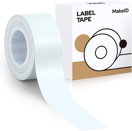 MakeID E1 Q1 Label Maker Tape Refills, 16mm x 4m (0.63" x 13') Continuous Sticker Thermal Laminated Waterproof Self-Adhesive Multipurpose Labeling Tape Replacement