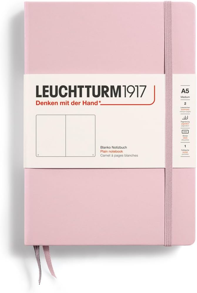 LEUCHTTURM1917 - Notebook Hardcover Medium A5-251 Numbered Pages for Writing and Journaling (Powder, Plain)