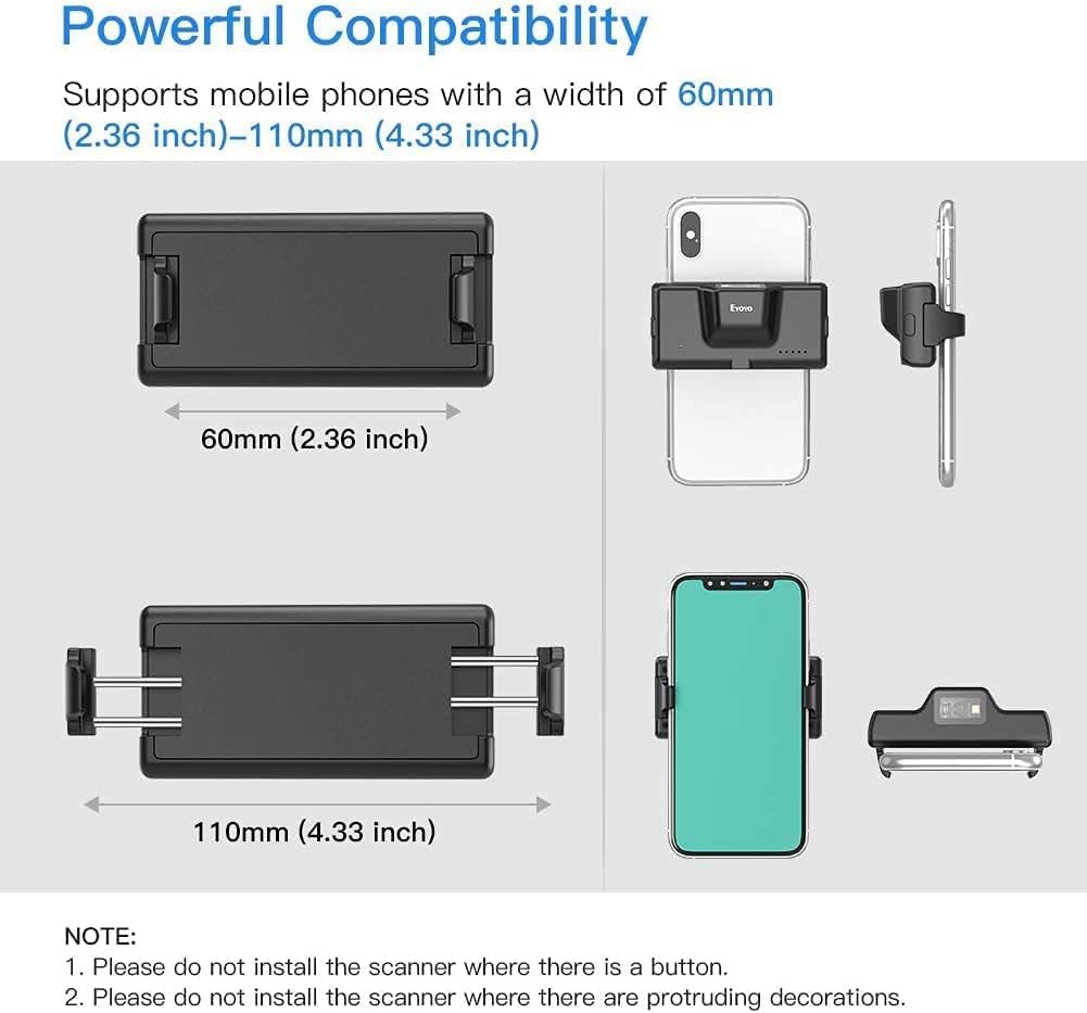 Eyoyo 2D QR Bluetooth Barcode Scanner, Mini Wireless Back Clip-on Phone Bar Code Scanner for 1D QR PDF417 Data Matrix Code Reader, Work with iPhone, Android, iOS for Warehouse Library Book Inventory