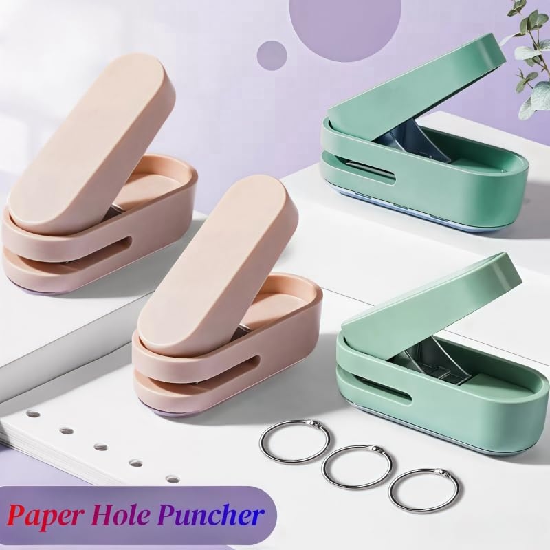 Magnoloran 2 Pack Single Hole Punch, 1/4 inch Mini Small Hole Puncher Heavy Duty Paper Hole Puncher Small Hole Punch One Hole Puncher for Crafts Paper Cards Tags Scrapbook-Pink&Green