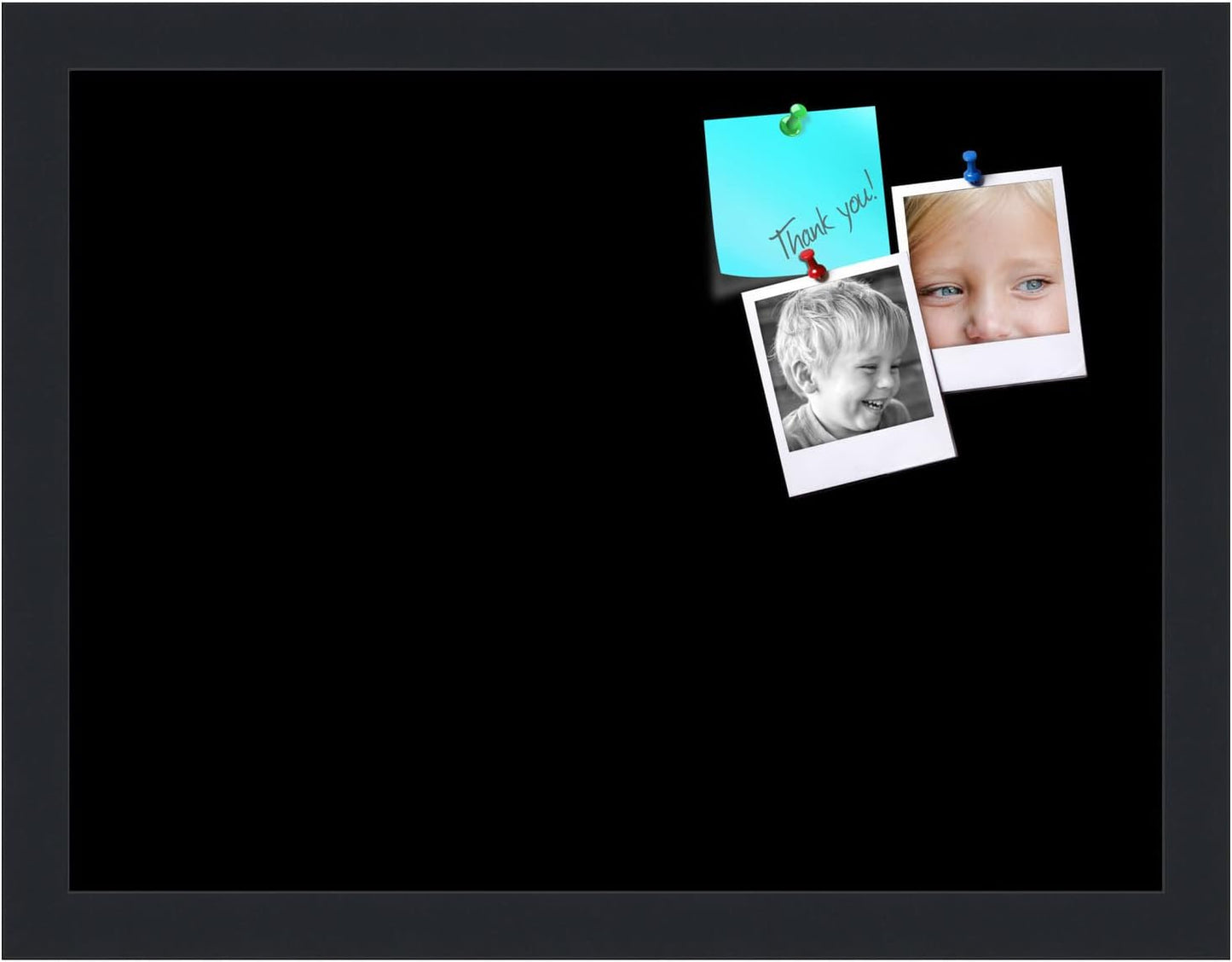 PinPix 16x12 Inch Cork Bulletin Board. This Decorative Framed Pin Board Comes with Solid Black Design and a Satin Black Frame. Ideal for Home Office Decor or Message Board (PinPix-622)