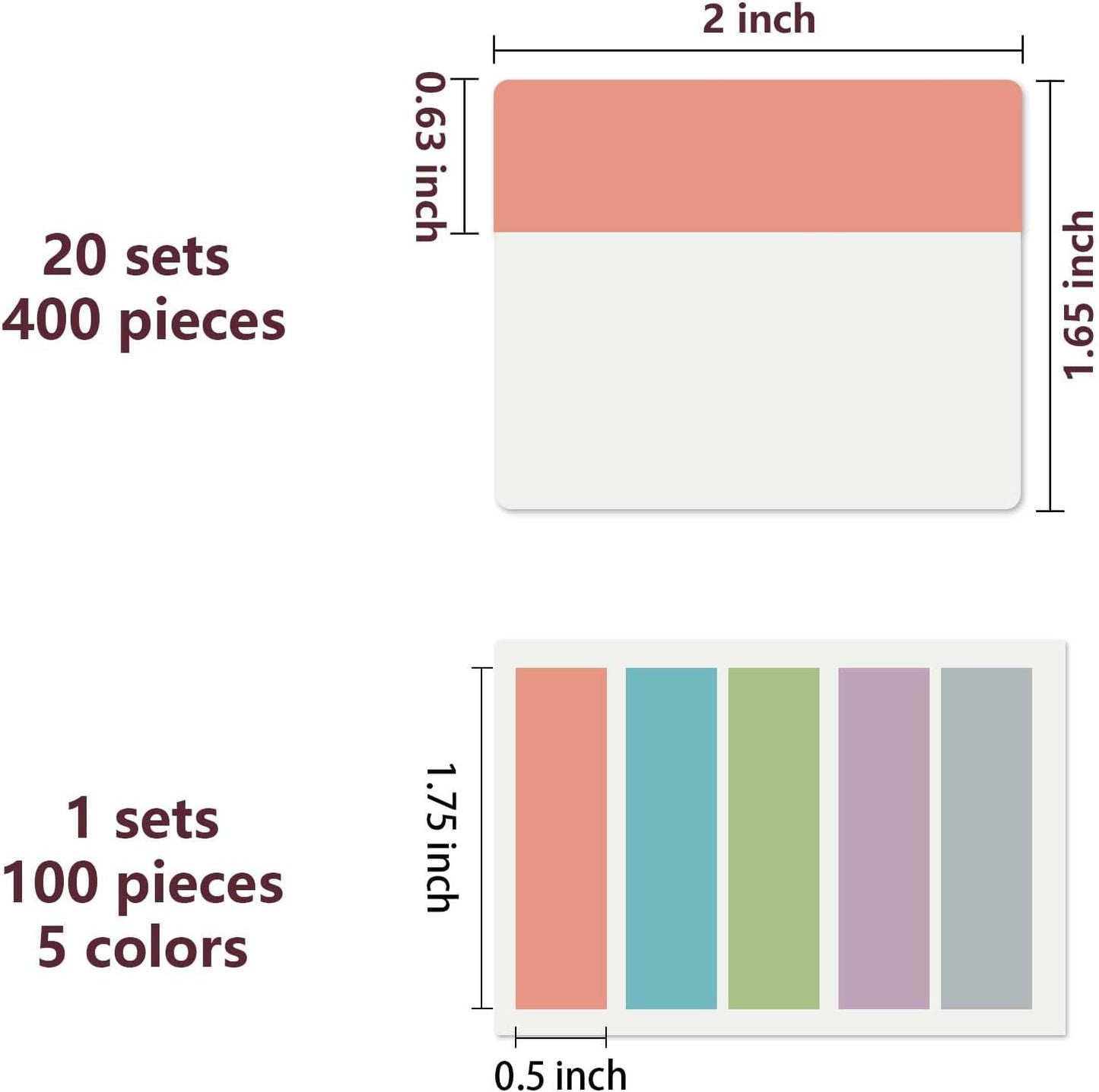 ELII 500 PCS Tabs 2 Inch Book Tabs Sticky Index Tabs,Page Markers File Tabs Self Adhesive, Labels for Pages Notebooks