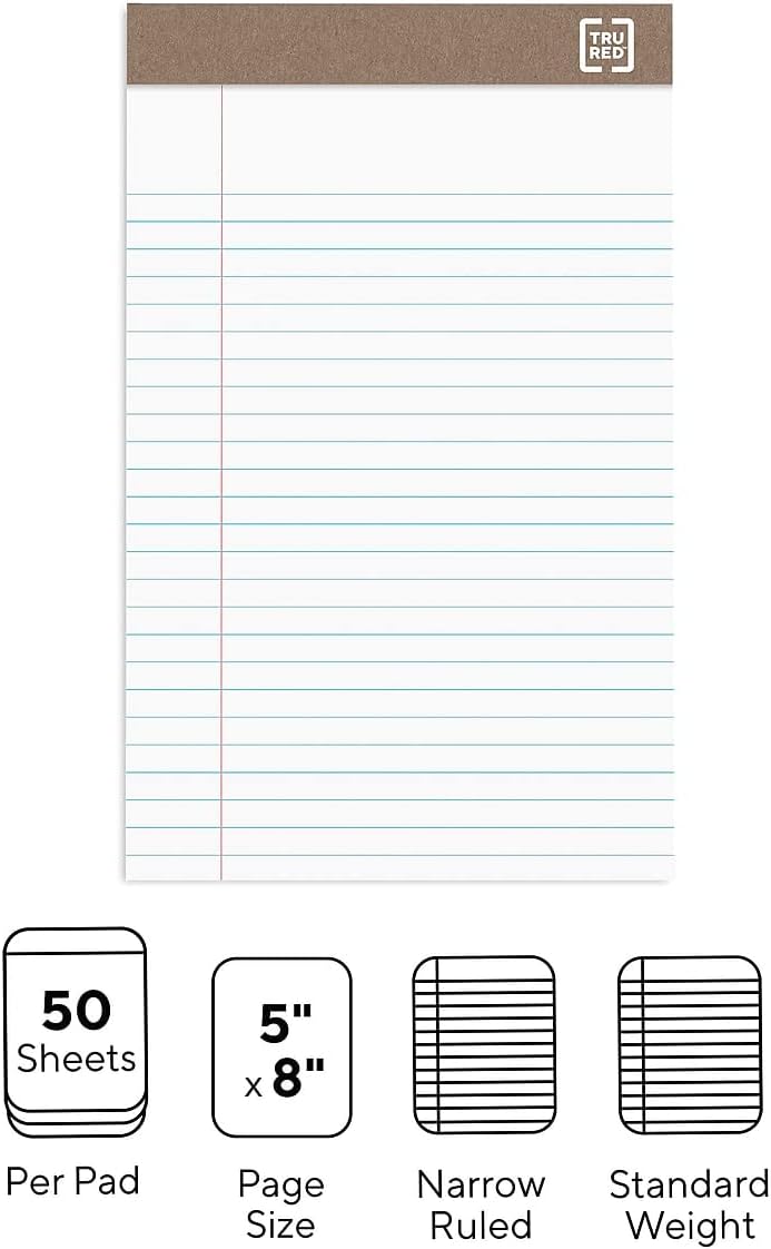 STAPLES 491461 Notepads 5-Inch x 8-Inch Narrow White 50 Sheets/Pad 12 Pads/PK (18592STP)
