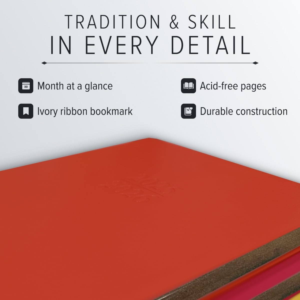 Gallery Leather Academic Planner 2025-2026, Teacher and Student Weekly Monthly Planner, Elegantly Bound Calendar with Gold-Gilded Page Edges, 18 Months - Caribbean Red - 9x7"