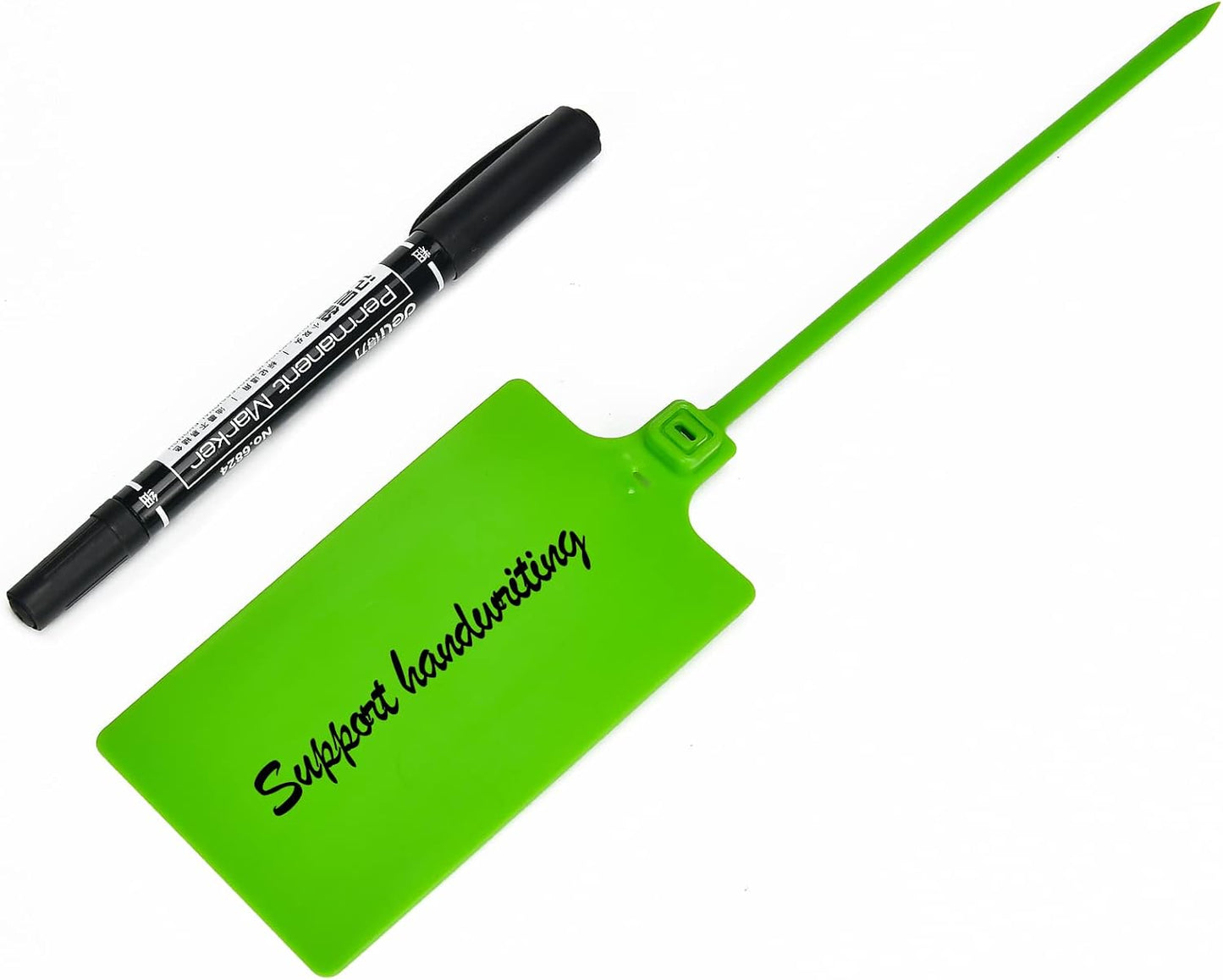 100 Green Plastic Writable Shipping Tags - Large, Waterproof, Hanging Labels with One Permanent Marker Pen