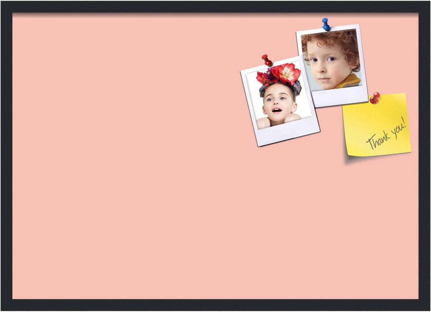 PinPix 34x24 Inch Cork Bulletin Board. This Decorative Framed Pin Board Comes with Pink Pastel Design and a Satin Black Frame. Ideal for Home Office Decor or Message Board (PinPix-1813)