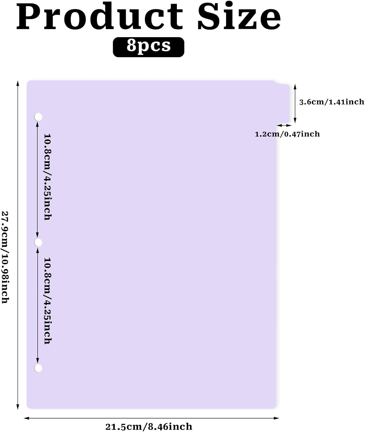 3 Ring Pink Binder Dividers with 8-Tabs, A4 Purple Binder Dividers, Sturdy Plastic Dividers, Aesthetic Dividers for Binder, Suitable for Notebooks and Binders, Tabs for Binder, 3 Hole Punch(Purple,A4)