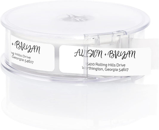 Black and White Cursive Rolled Address Labels /500 Personalized Return Address Labels/Designer Address Stickers in Elegant Plastic Dispenser