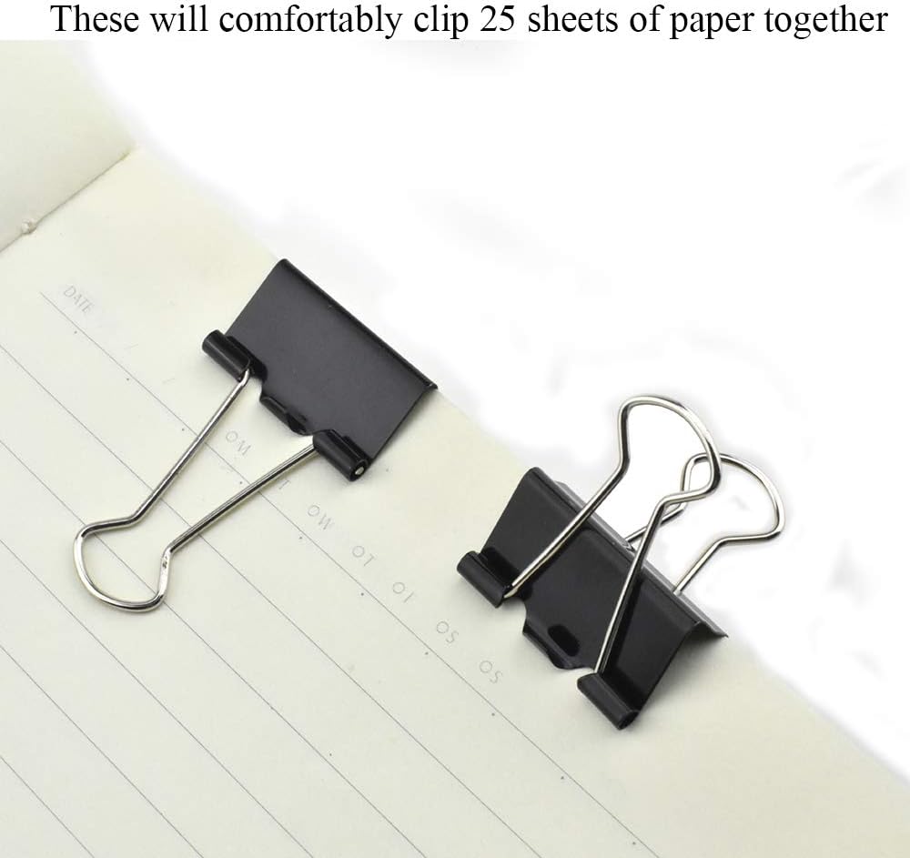 HAHIYO Binder Clips Paper Clamps Spring Steel Sturdy Small 0.98 inches Width 0.37 Inch Capacity No Sharp Edges Heavy Duty Tight Grip Reusable Black Metal Bright Finish for Home Office School 28 Pack