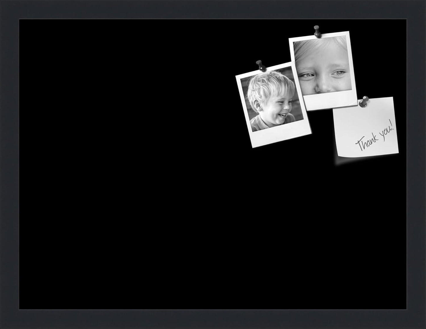 PinPix 20x15 Inch Cork Bulletin Board. This Decorative Framed Pin Board Comes with Solid Black Design and a Satin Black Frame. Ideal for Home Office Decor or Message Board (PinPix-622)