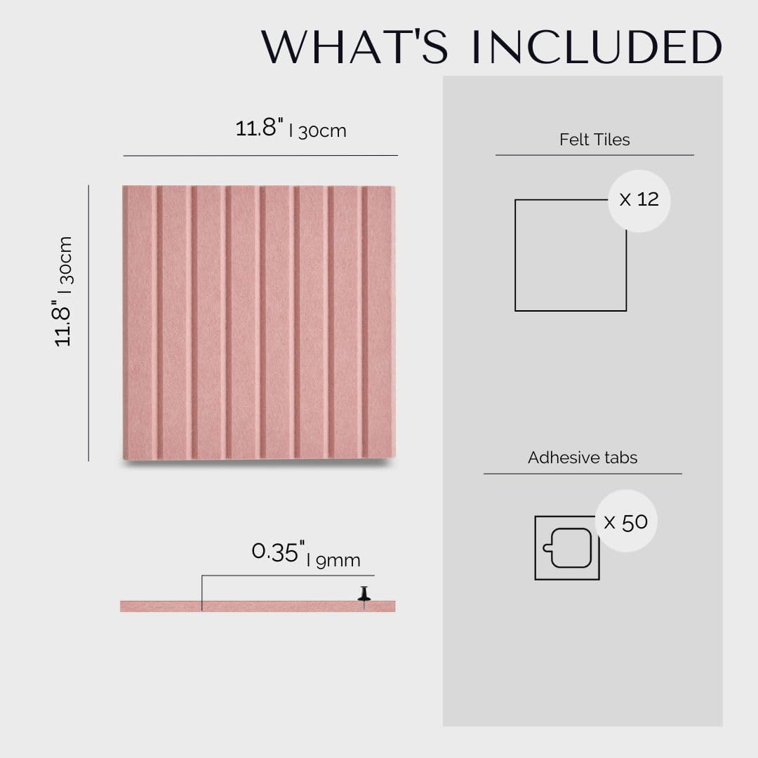 Large Cork Boards for Walls Black Felt Alternative - Slat Wall Paneling, Bulletin Board Tiles for Home Decor, Push Pin Corkboard Organizer for Office or Classroom-12-Pack Panel Kit (Coral)