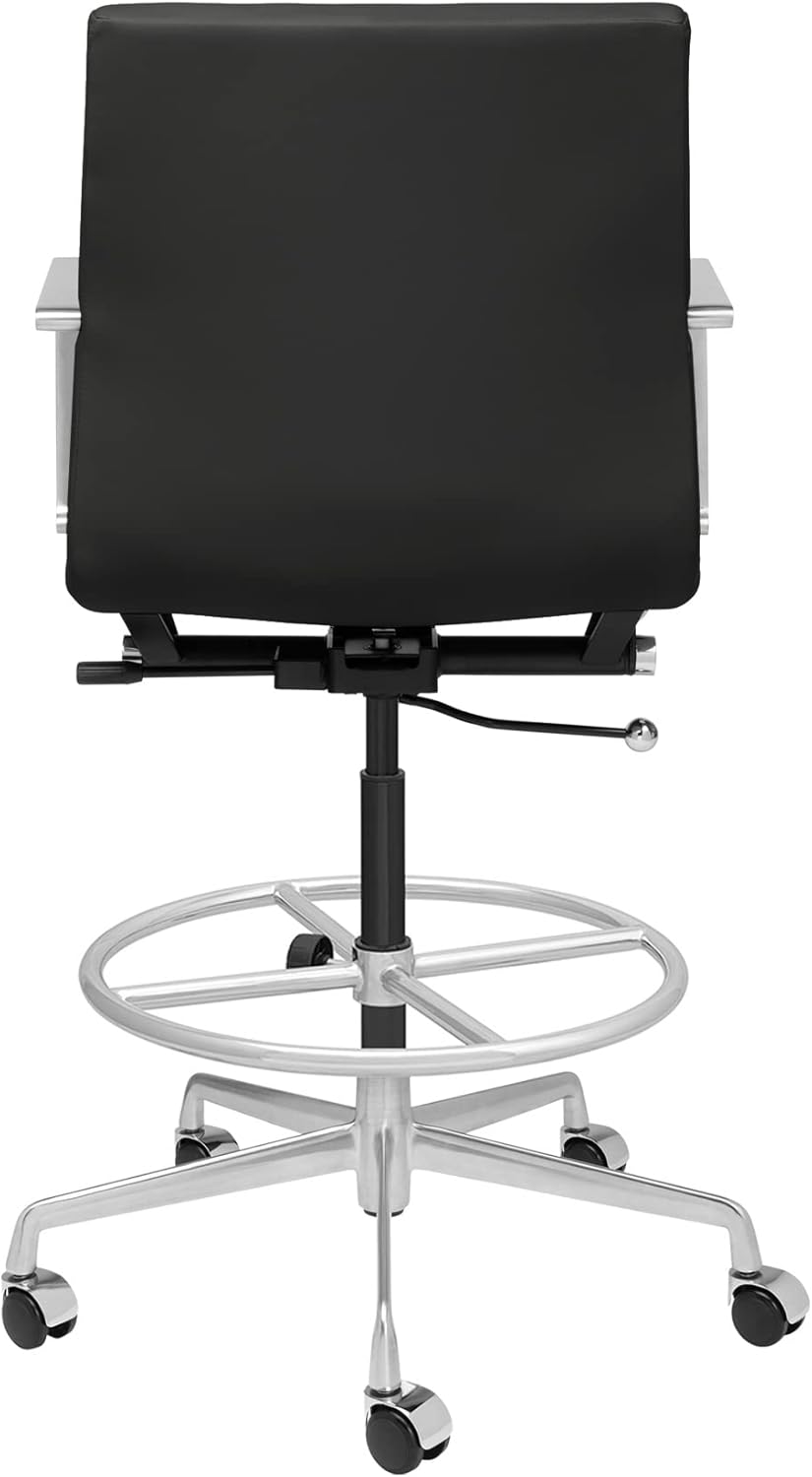 Laura Davidson Furniture SOHO II Ribbed Drafting Chair for Standing Desks, Standing Desk Chair - Ergonomically Designed, Commercial Grade Draft Height, Arm Rest & Cushion, Made of Faux Leather, Black