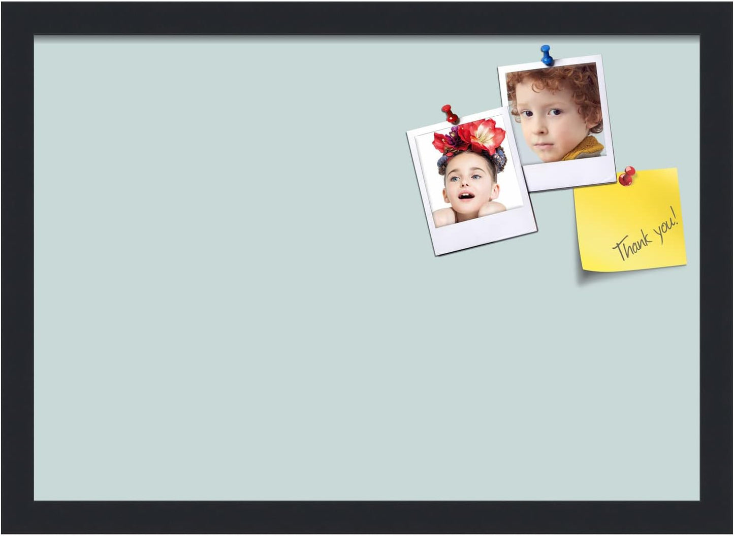 PinPix 20x14 Inch Cork Bulletin Board. This Decorative Framed Pin Board Comes with Soft Blue Design and a Satin Black Frame. Ideal for Home Office Decor or Message Board (PinPix-1814)