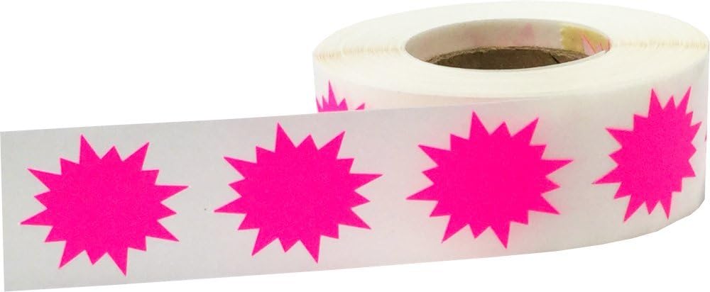 Fluorescent Pink Color Coding Burst Labels for Organizing Inventory 1 Inch Round Circle Dots 500 Total Adhesive Stickers On A Roll