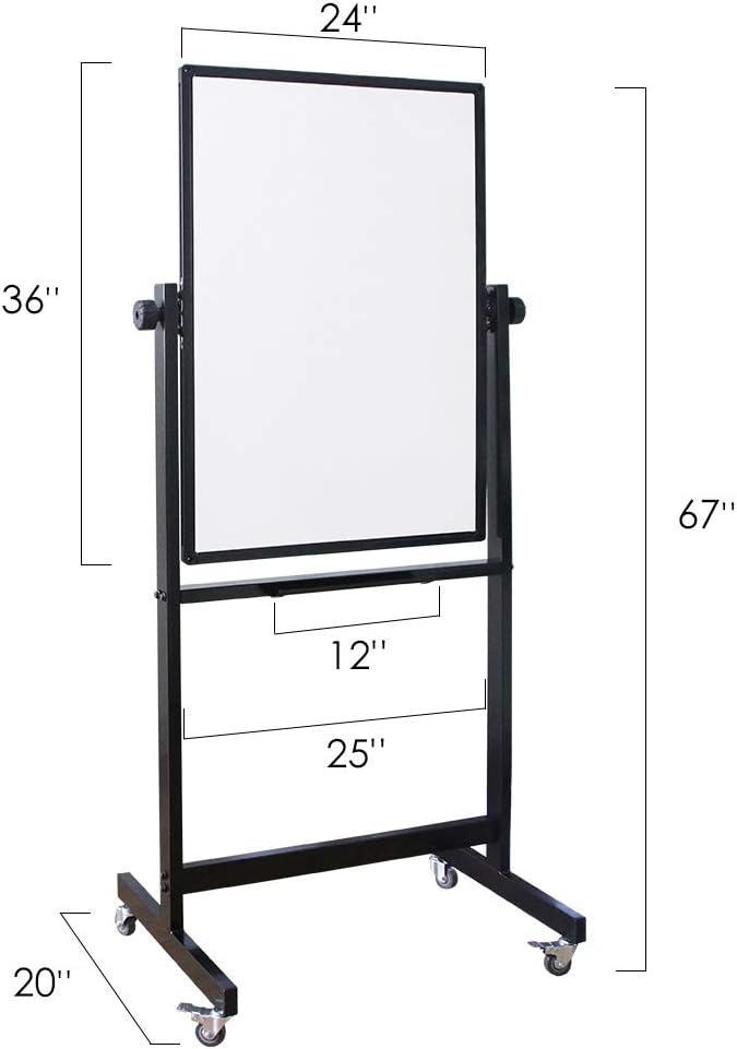 XIWODE Double-Sided Magnetic Dry Erase Board，36 X 24 Inch Mobile Whiteboard on Wheels with Rolling Stand, Black Aluminum Frame