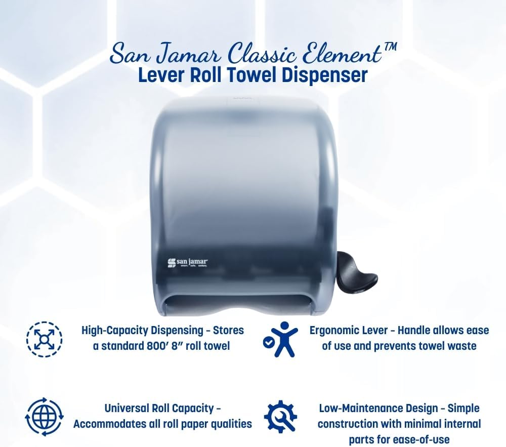 San Jamar Classic Element Paper Towel Dispenser Fits All Core Sizes with Lever for Bathroom, Kitchens, and Restaurants, Plastic, 8.5 x 12.5 x 12.75 Inches, Arctic Blue