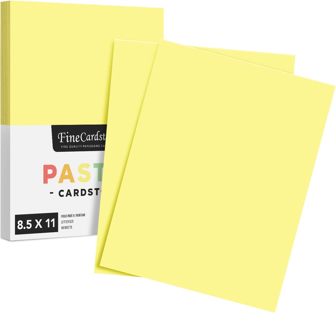 8.5 x 11" Canary Pastel Color Cardstock Paper - Great for Arts and Crafts, Wedding Invitations, Cards and Stationery Printing | Medium to Heavy Card Stock 110lb Index (199gsm) | 50 Sheets per Pack