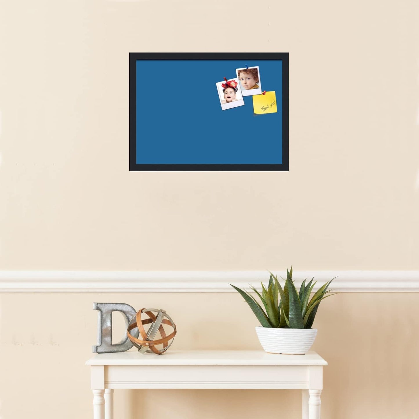 PinPix 21x15 Inch Cork Bulletin Board. This Decorative Framed Pin Board Comes with Navy Pastel Design and a Satin Black Frame. Ideal for Home Office Decor or Message Board (PinPix-1811)