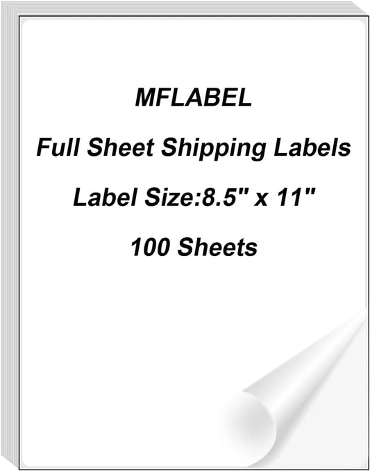MFLABEL Full Sheet Sticker Label, Address Sticker, White Matte Label Paper, 8-1/2" x 11" Shipping Labels for Laser & Inkjet Printer (5000 Labels, 5000 Sheets)