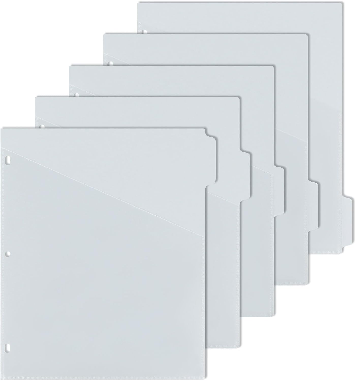 5 tab dividers for 3 Ring Binder with Pockets, Plastic Dividers with Clear Front Pocket, 5-tab Index Dividers with 3 Holes Punched for School & Office Supplies (Grey)