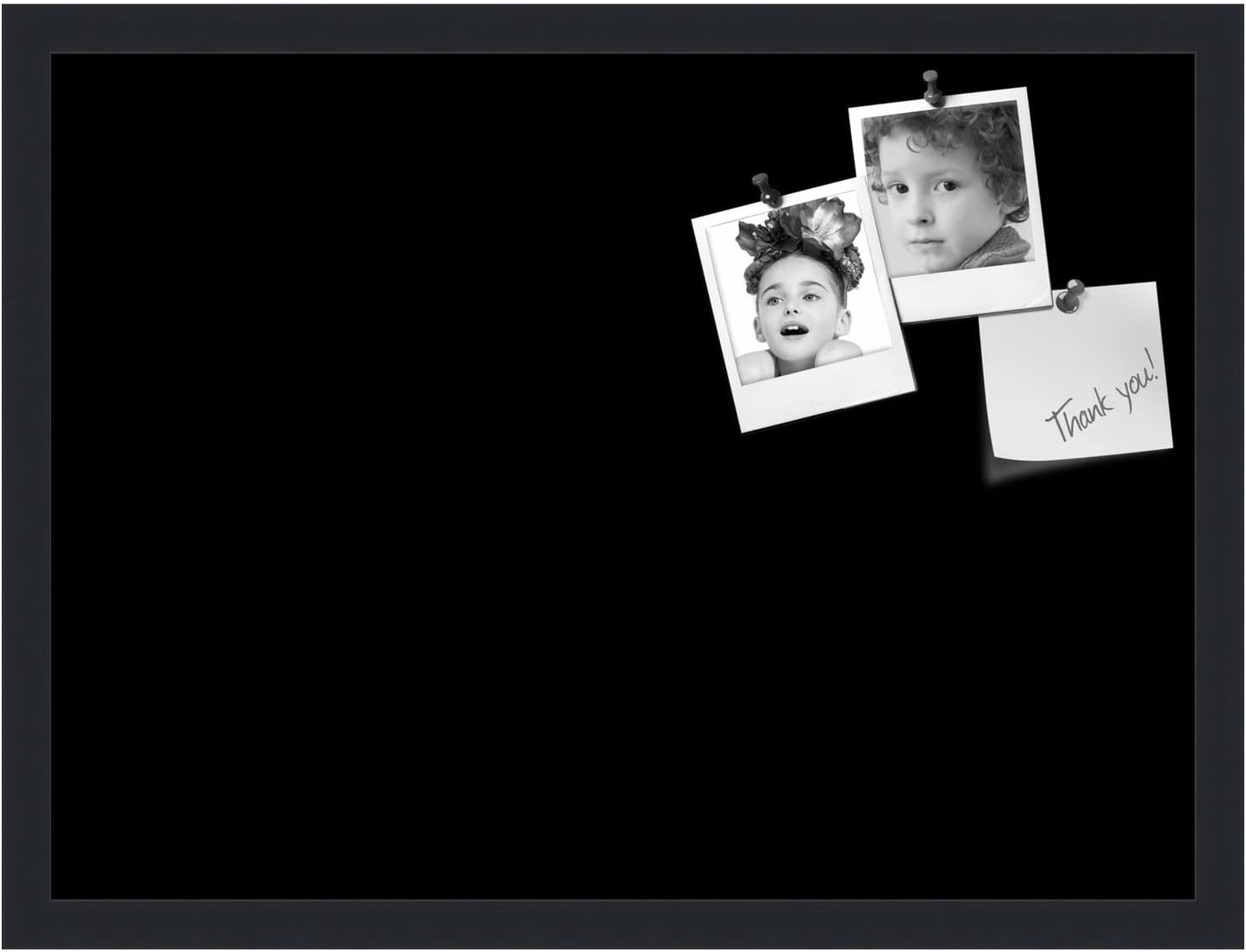 PinPix 23x17 Inch Cork Bulletin Board. This Decorative Framed Pin Board Comes with Solid Black Design and a Satin Black Frame. Ideal for Home Office Decor or Message Board (PinPix-622)