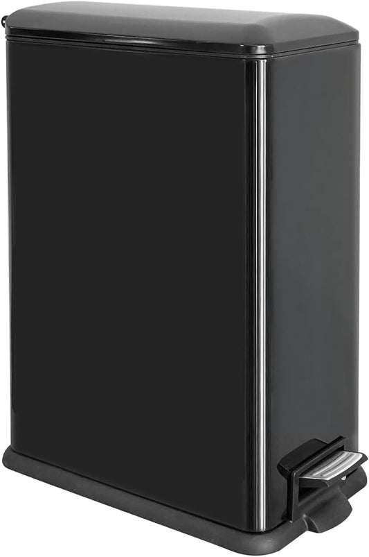 Kitchen Rubbish Bin, 45 Litre Waste Bin, Large Pedal Bin, Kitchen Rubbish Bin with Softclose Lid and Inner Bin, Slim Pedal Bin for Kitchen, Bathroom and Office, Black