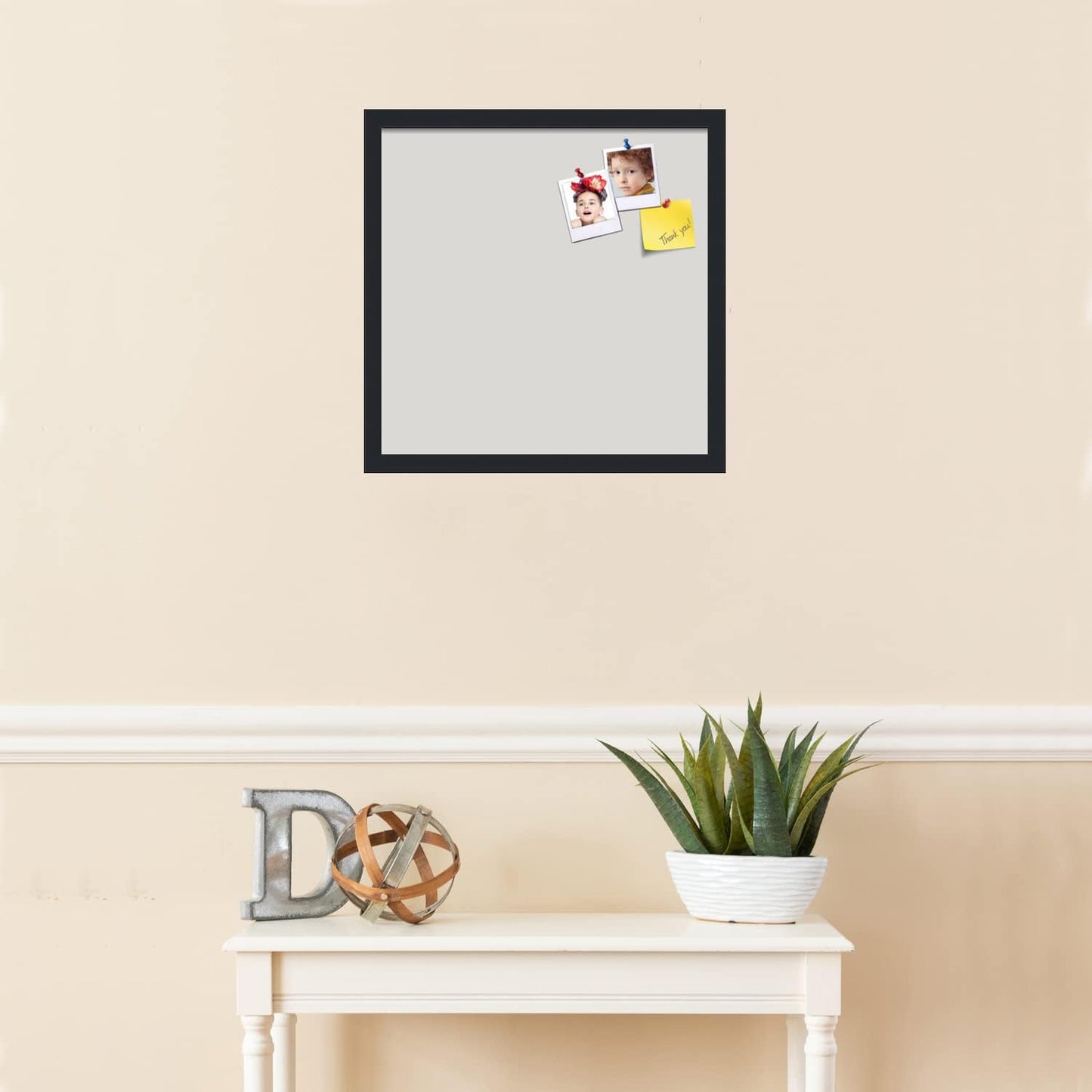 PinPix 18x18 Inch Cork Bulletin Board. This Decorative Framed Pin Board Comes with Light Stone Design and a Satin Black Frame. Ideal for Home Office Decor or Message Board (PinPix-1809)