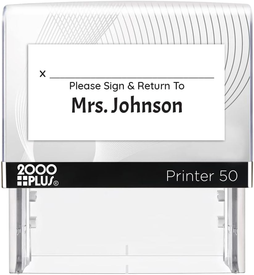 Personalized Sign and Return Teacher Stamp / 2000 Plus Self Inking Homework Signature Stamper/Custom Bold Black Imprint/Made in USA
