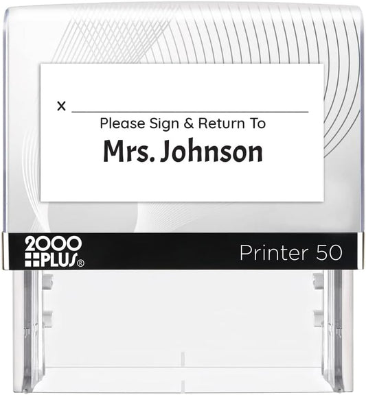 Personalized Sign and Return Teacher Stamp / 2000 Plus Self Inking Homework Signature Stamper/Custom Bold Black Imprint/Made in USA
