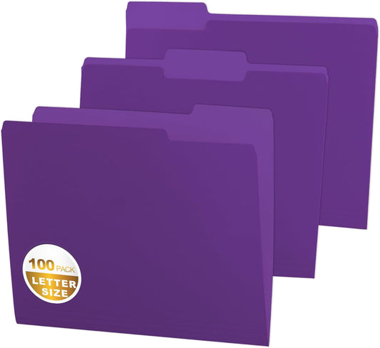 100 Packs Colored File Folders,Purple File Folders Letter Size,1/3 Cut Tabs File Folder,Two-Tone File Folder,Manila File Folders for Office,School and Home,Organization