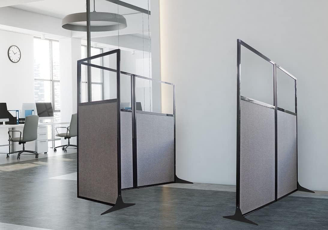 Versare Workstation Partition | Portable Wall Divider | Modern Office Cubicle | Free Standing Privacy Screen | Flexible Work Space | 99" x 70" W/Window, Navy Blue Fabric Panels