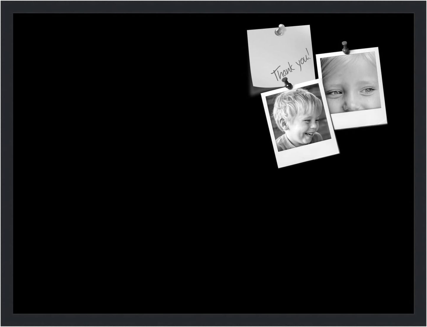 PinPix 32x24 Inch Cork Bulletin Board. This Decorative Framed Pin Board Comes with Solid Black Design and a Satin Black Frame. Ideal for Home Office Decor or Message Board (PinPix-622)