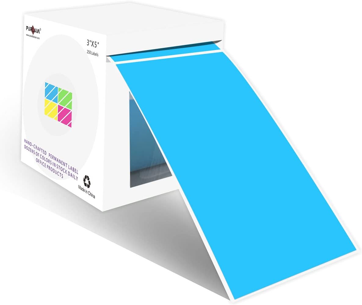PARLAIM 3" x 5" Rectangle Adhesive Color Code Stickers,250 per Dispenser Box Roll Square Label Inventory Stickers Sky Blue