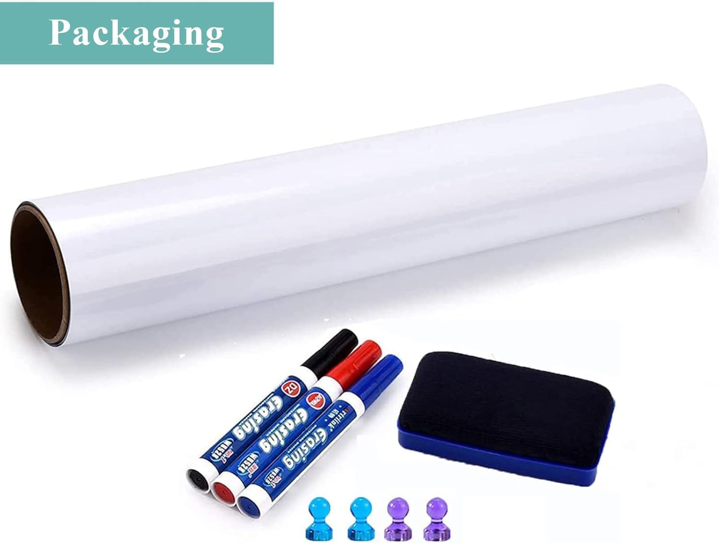 White Board Adhesive Contact Paper, 60" x 40" Stick on Magnetic Whiteboard Roll, Dry Erase Board for Wall, Easy to Write and Clean Magnetic Board for Kids, Office, Home, with Marker, Eraser