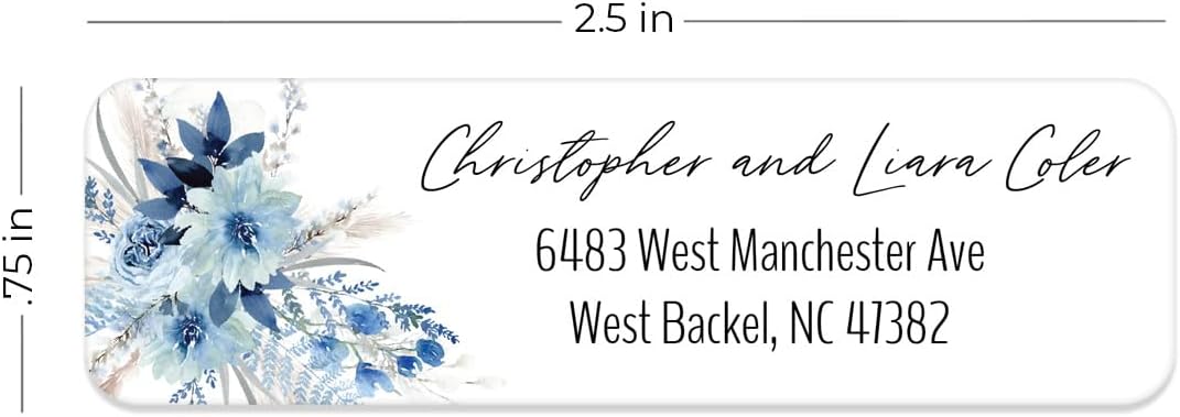 Blue Floral Rolled Address Labels / 250 Personalized Return Address Labels/Designer Address Stickers in Elegant Plastic Dispenser