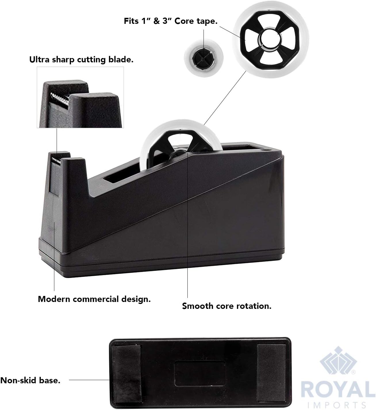 Royal Imports Desktop Tape Dispenser Adhesive Roll Holder (Fits 1" & 3" Core) Heavy Duty Premium for Office, Home, School, Library, Crafts, Moving, Giftwrapping with Weighted Nonskid Base, Red