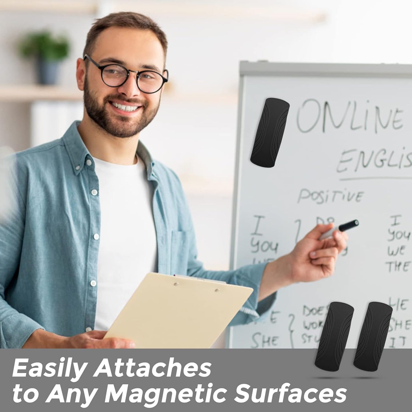 Ddaowanx Whiteboard Eraser, Magnetic Dry Erase Eraser, Glass Board Eraser,School and Office Supplies (4 Pack/Black)