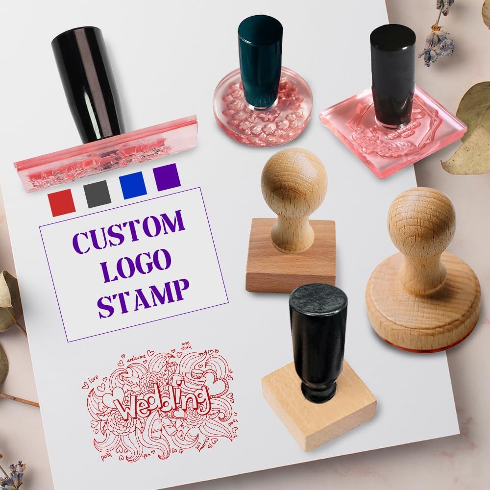 Personalized Logo/Address/Name Stamps -Custom Wooden Rubber Stamp, Multiple Sizes Stamps for Business (Round Stamp)