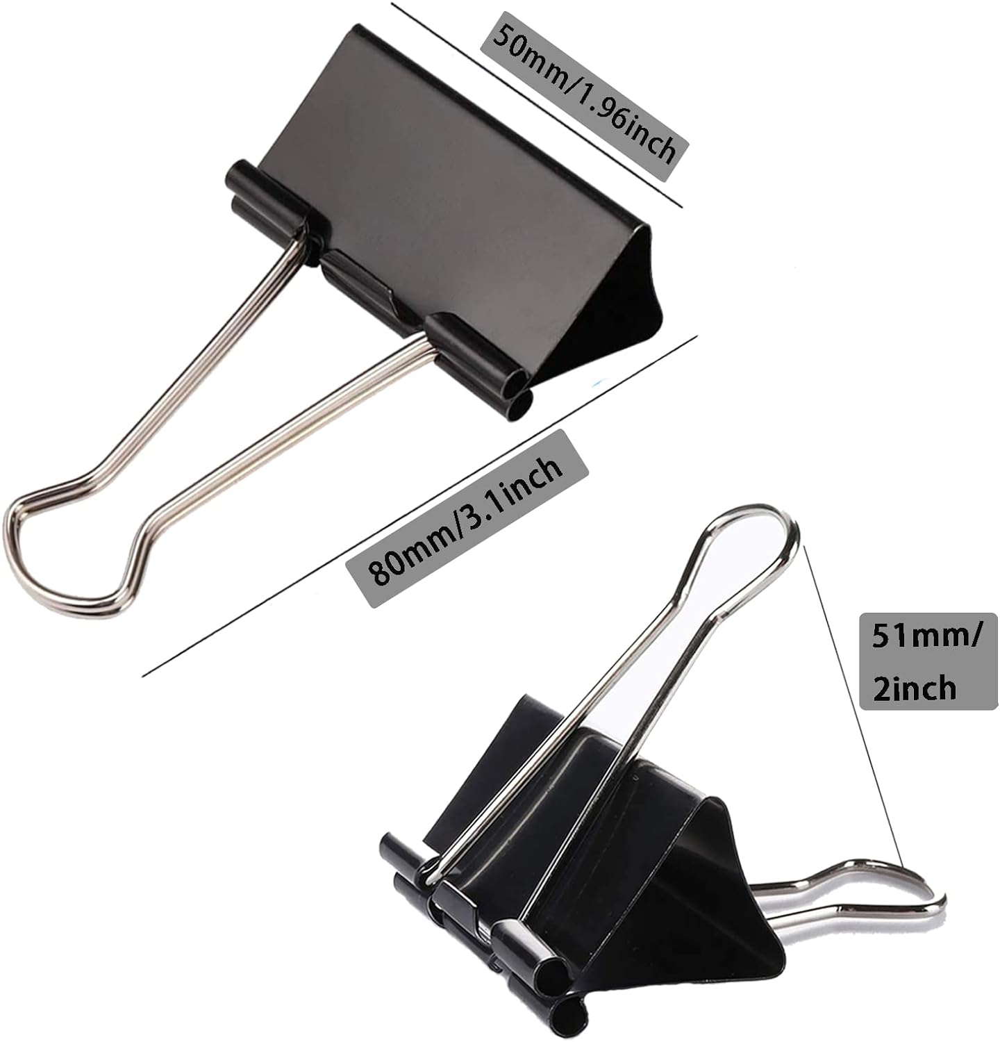 Large Binder Clips 2 Inch (60 Pack), Extra Large Binder Clips Big Paper Clamps for Office and Home Supplies, Black
