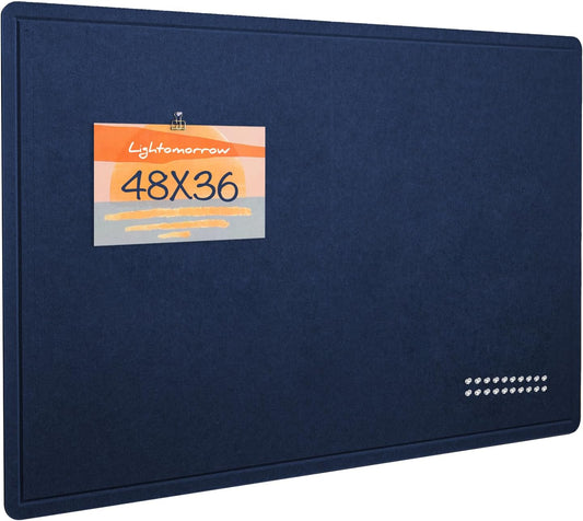 Large Bulletin Board - 48 x 36 Inches, Decorative Felt Pin Board for Wall - 4' x 3' Foldable Photo Display Board with Self-Adhesive Tape, Includes 20 Push Pins - Dark Blue