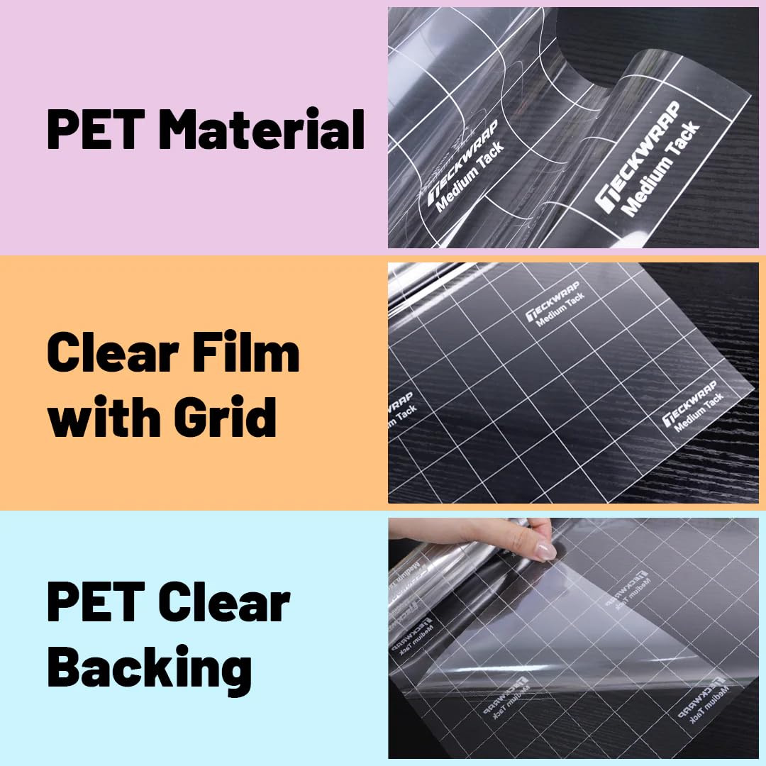 TECKWRAP Silicone Transfer Tape, Advanced Vinyl Application Tape, No Sticky Residue, 12 Inches x 13FT, White Clear Transfer Tape for Vinyl Stickers