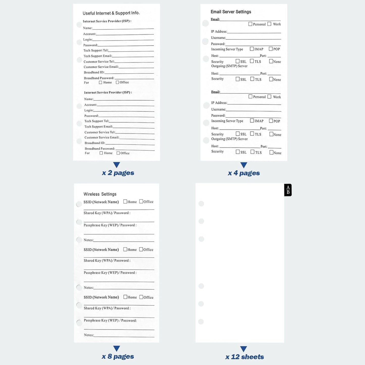 A6 Password Book Refills - 576 Entires Password Notebook Refill Paper with Alphabetical Tabs, Large Print Internet Log Book Replacement Pages, 224 Pages, 6.8in x 4.1in