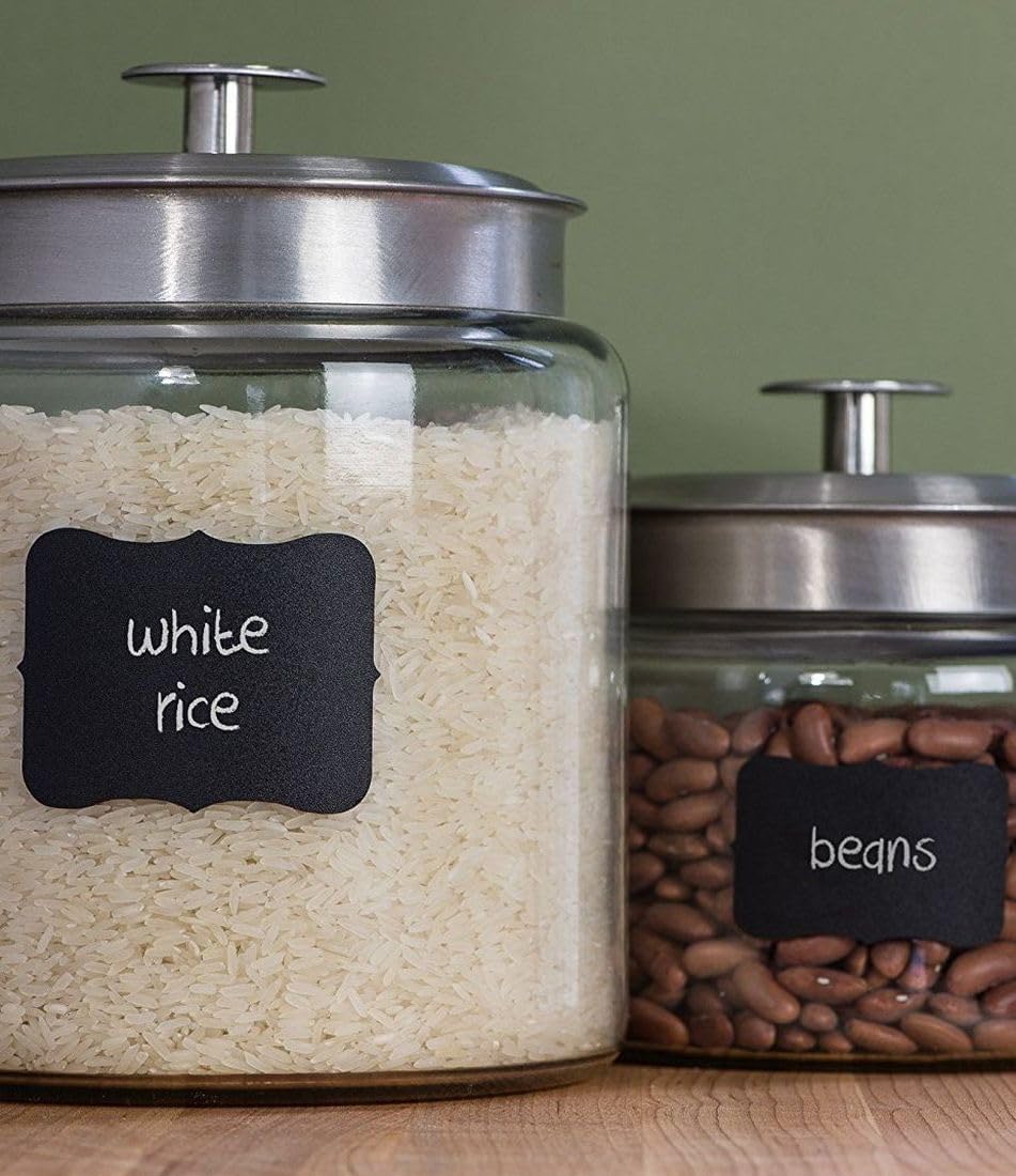 Chalkboard Labels - Chalk Labels by Cestari Kitchen - Set of 52 Assorted Premium Reusable Decorative Blackboard Stickers for Stylish Organization, Wedding Decorations, and Craft Projects