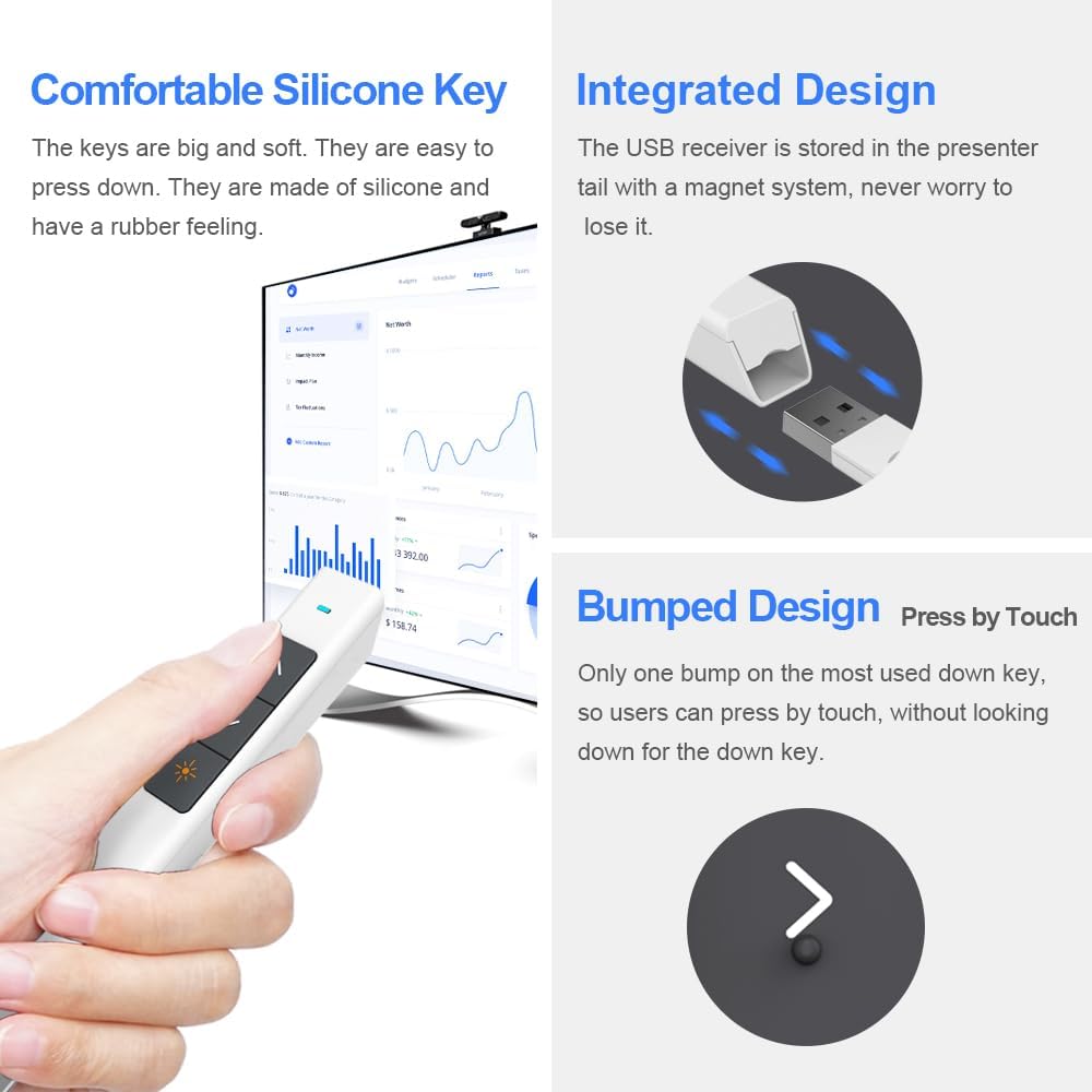 Norwii N26 Wireless Presentation Clicker, Presentation Remote, PowerPoint Clicker with Pointer for PowerPoint Presentations, Power Point Clicker Wireless Presenter - White