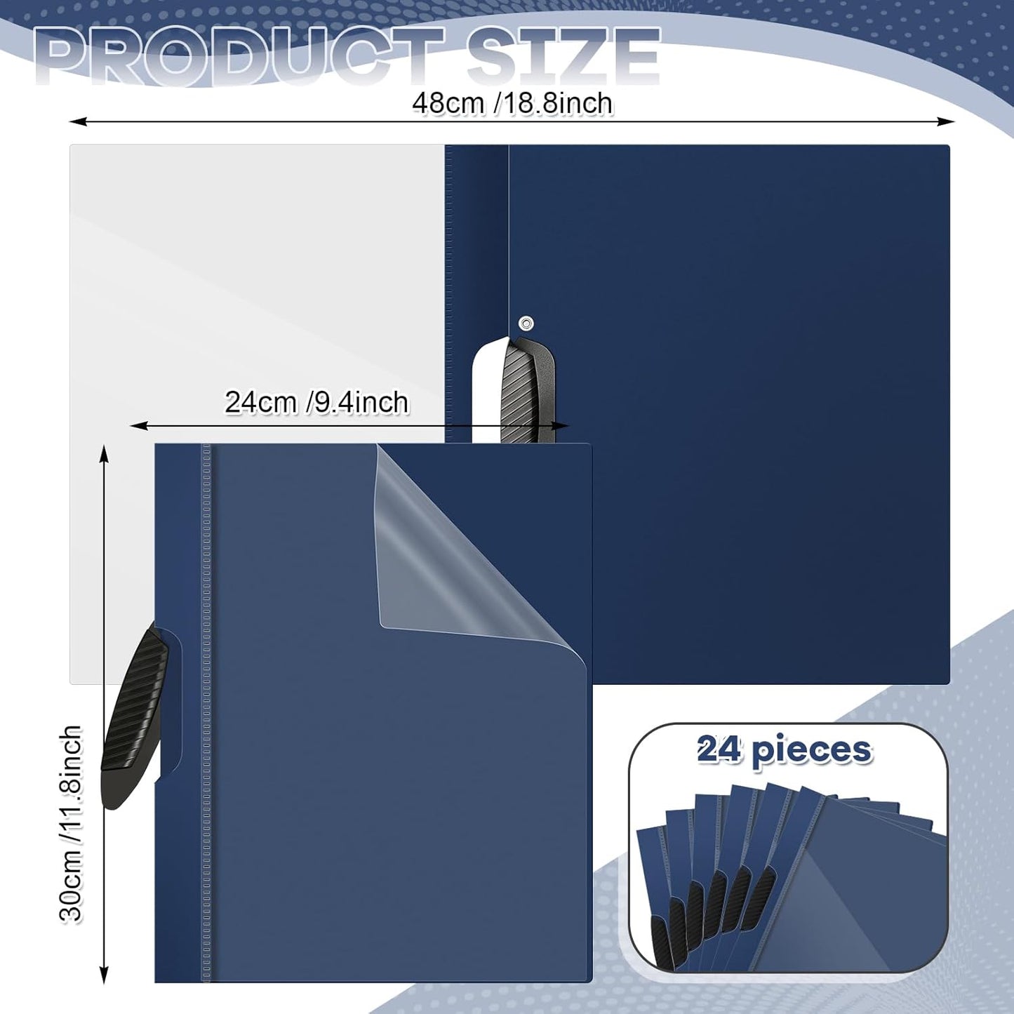 Teling 24 Pcs Clear Report Covers with Sliding Bar and Clip Presentation Folders Resume Folders for Classroom Business Files Document School Office, 9.4 x 11.8 Inches(Navy Blue)