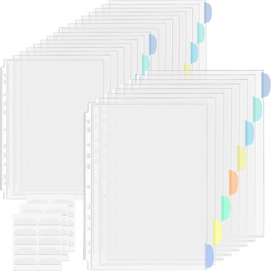 Binder Dividers & Sheet Protectors for 2/3/4 Ring Binder - 3 Sets of 24 Pack A4 Plastic Sleeves with 8 Tab Binder Sleeves, Clear Page Protectors for School, Home & Office Organization