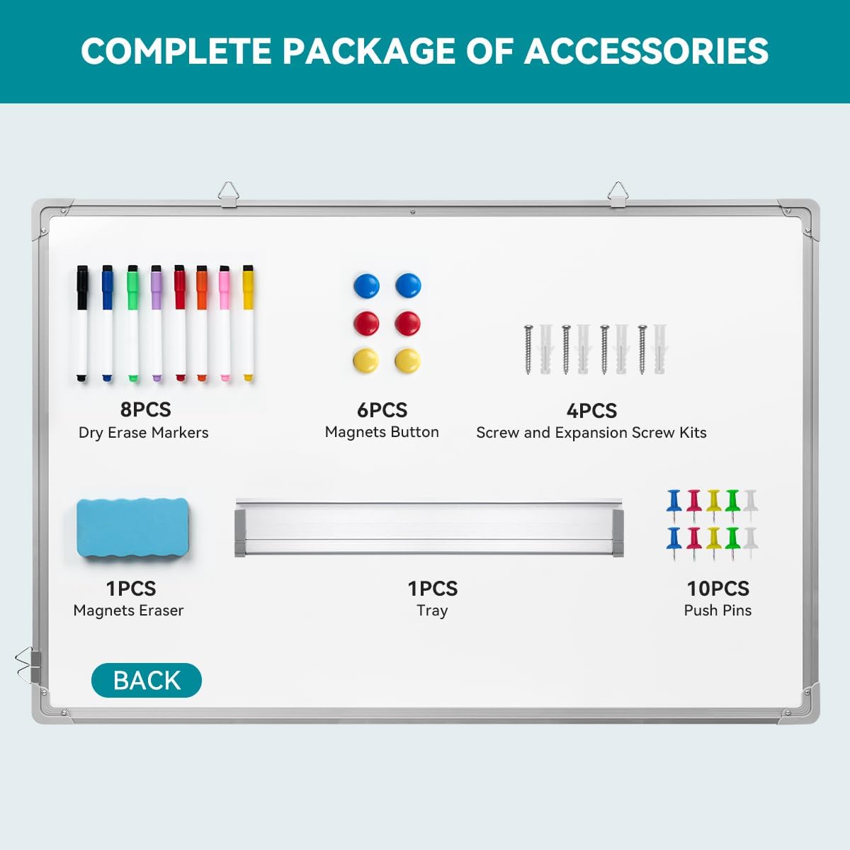 Calendar Whiteboard for Wall,24" x 18" White Board Calendar Dry Erase with Silver Aluminum Frame,Double Side Wall Hanging Board for Office,Home,Kitchen