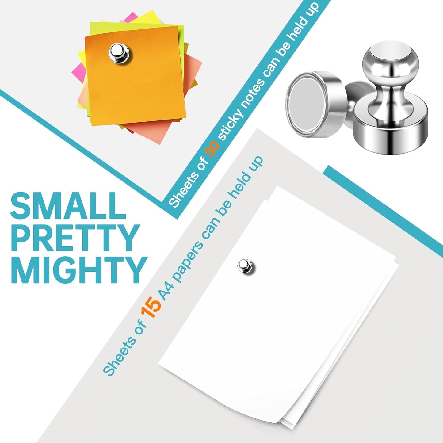 Pack of 24 Silver Magnetic Push Pins for Fridge, Whiteboard, Map, Office, DIY - Refrigerator Magnets for Locker