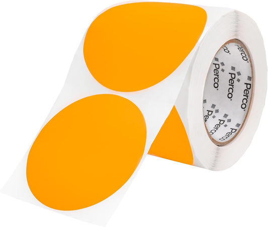 Perco Fluorescent Orange 4-Inch Round Circle Dot Sticker Labels with Easy Peel Perforation - 400 Labels per Roll - Strong Adhesion, Vibrant Colors for Organizing, Crafting & More - Made in USA